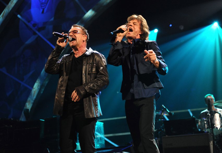 Bono i Mick Jagger na koncercie w Nowym Jorku, 2009 r.