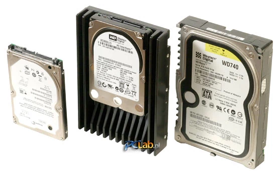 Od lewej: Seagate Momentus 7200.2 100 GB, WD VelociRaptor 300 GB i WD Raptor (WD740GD) 74 GB