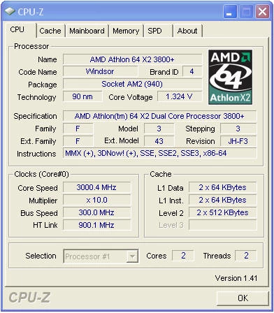 CPU-Z - Athlon 64 X2 3800+