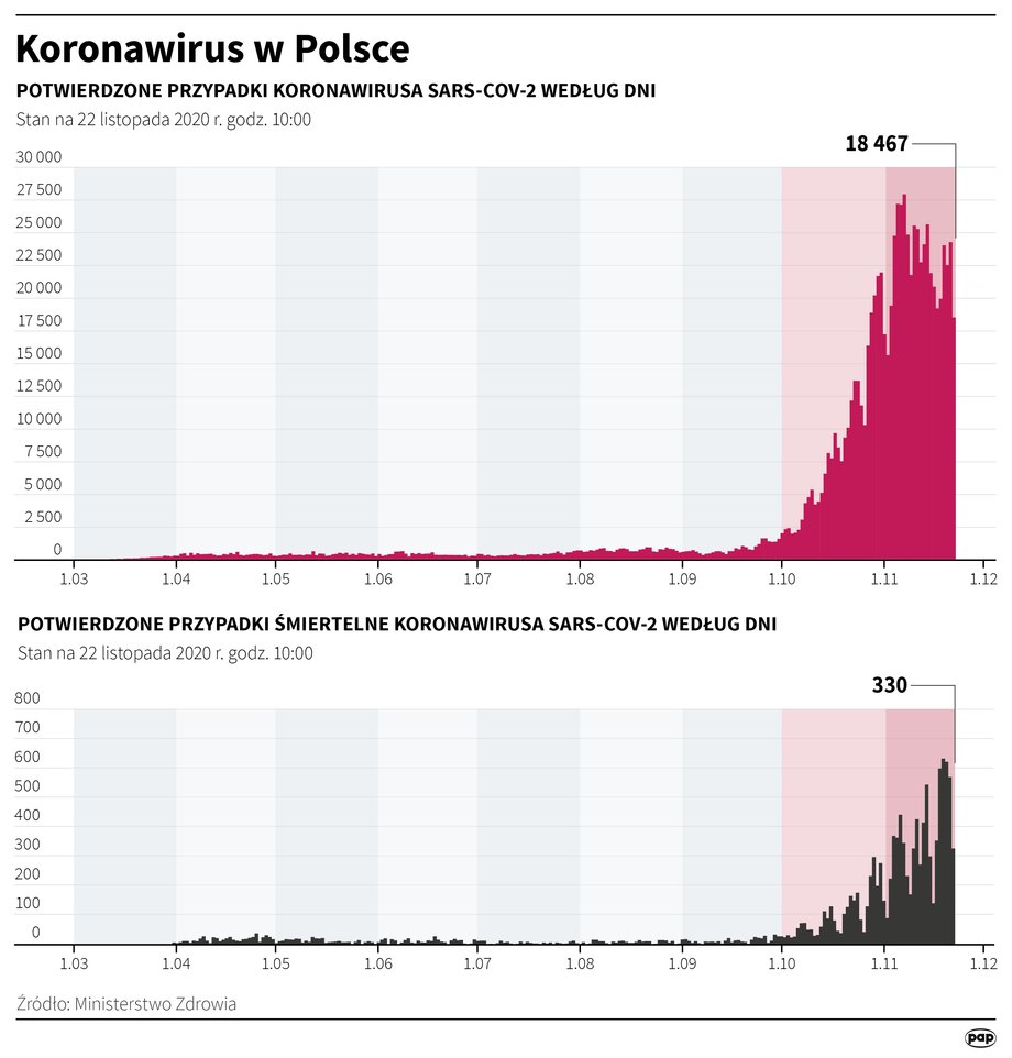 Epidemia w Polsce - stan na 22 listopada