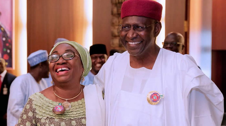 Late Chief of Staff to the President, Abba Kyari (Right) and former Head of Civil Service of the Federation, Winifred Oyo-Ita (Left) [Presidency]