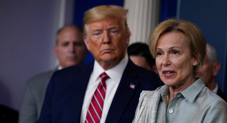 FILE - In this March 20, 2020, file photo President Donald Trump listens as White House coronavirus response coordinator Dr. Deborah Birx speaks during a coronavirus task force briefing at the White House in Washington. Birx has emerged as one of the most important voices in the administrations response to the coronavirus pandemic, spelling out the implications of the virus in personal terms while attempting to reassure Americans that it is centering its response to the pandemic with a data-driven mindset. (AP Photo/Evan Vucci, File)