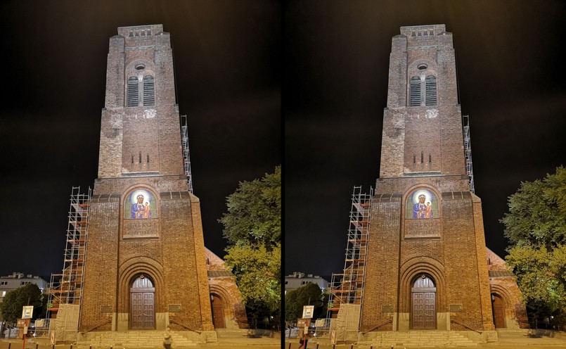 Huawei P20 Pro. Lewe zdjęcie z AI, prawe bez