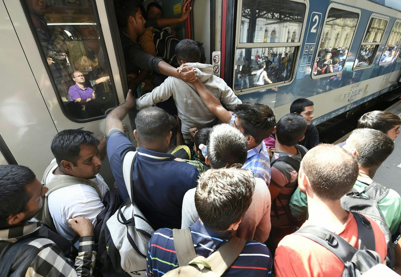 Pociąg z imigrantami na dworcu Keleti