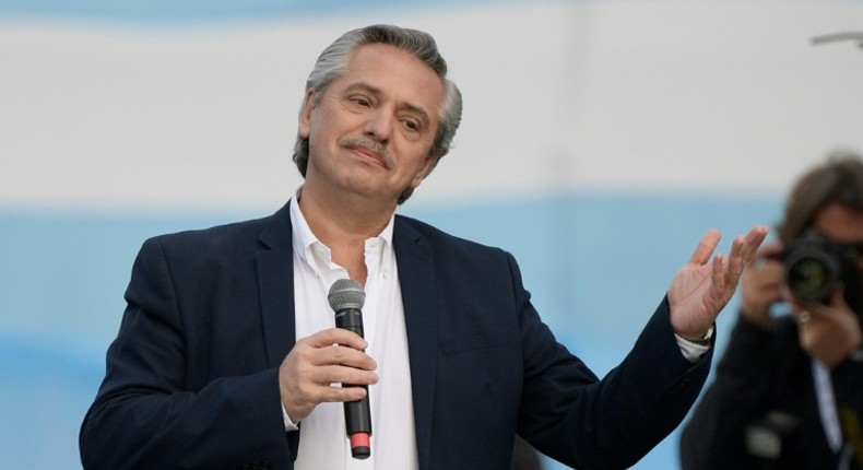 Argentine presidential candidate Alberto Fernandez delivers a speech during the closing rally of his campaign in Mar del Plata on October 24