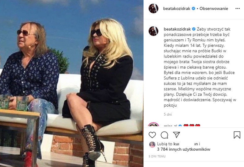 Beata Kozidrak na Instagramie