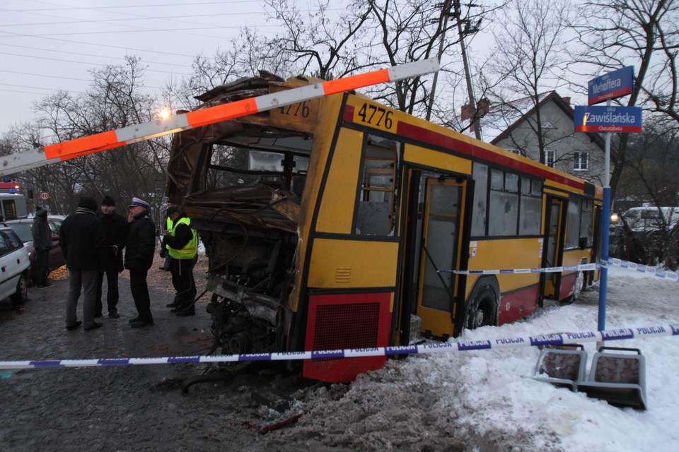 WARSZAWA WYPADEK ZDERZENIE POCIĄGU Z AUTOBUSEM