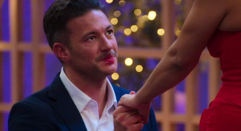 Love Is Blind: UK contestant Tom proposes to Maria in episode four.Netflix