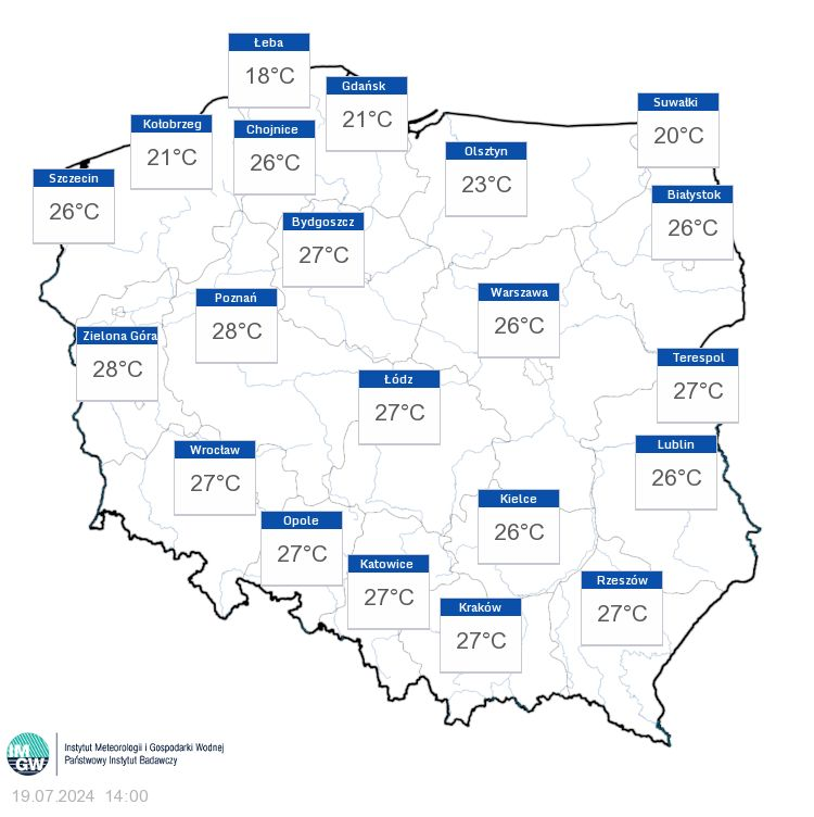 Prognoza temperatury odczuwalnej w piątek