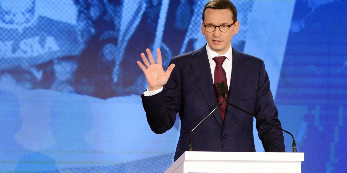 Premier Mateusz Morawiecki na konwencji PiS 14 kwietnia 2018 r. 