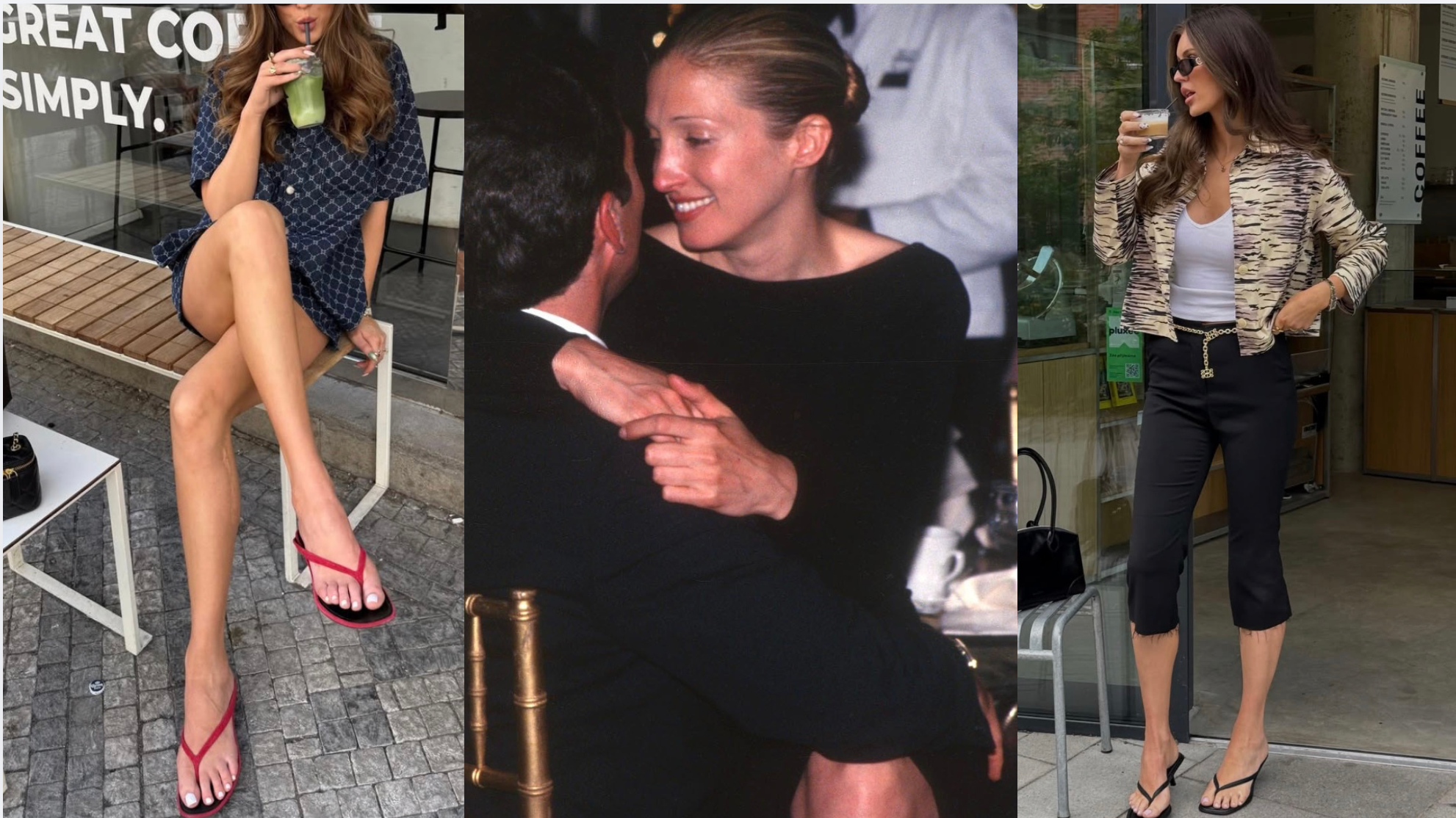 Hitom sezóny sa stali takzvané square-toe sandále. Zdroj: IG - nadiyalyalko, Carolyn Bessette-Kennedy a John Kennedy