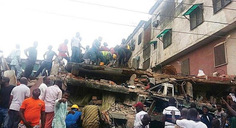 The scene of the collapsed building