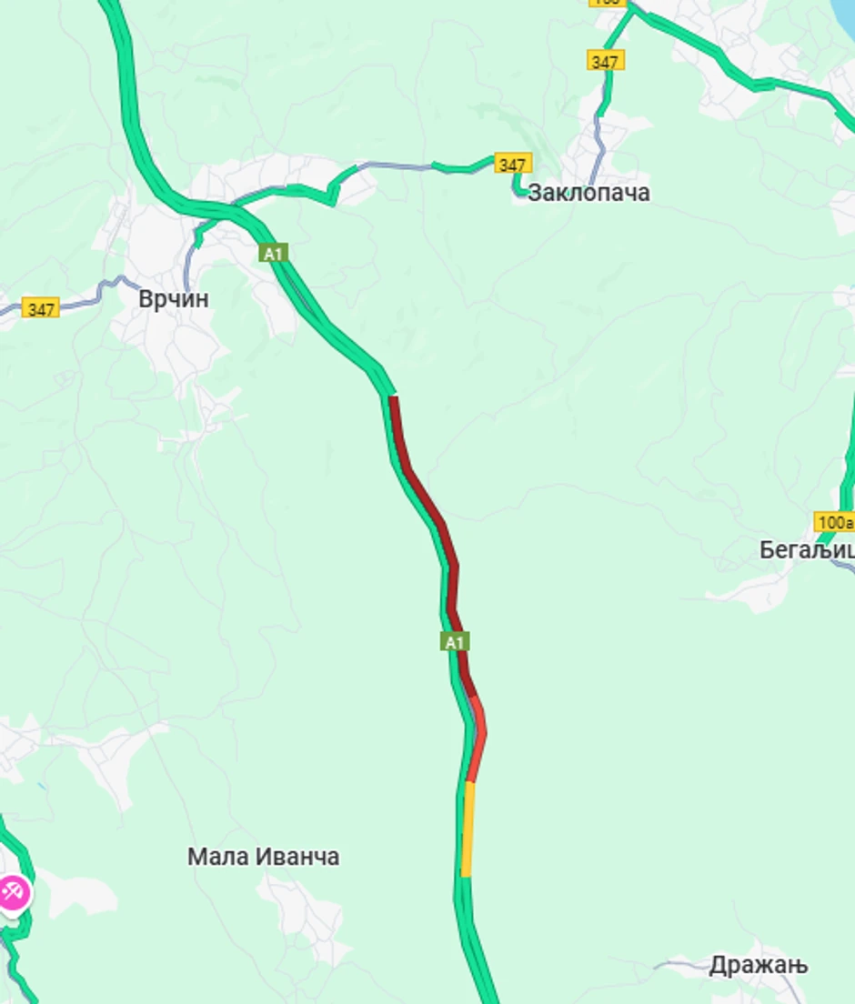 Gužve na autoputu kod Vrčina iz pravca Niša