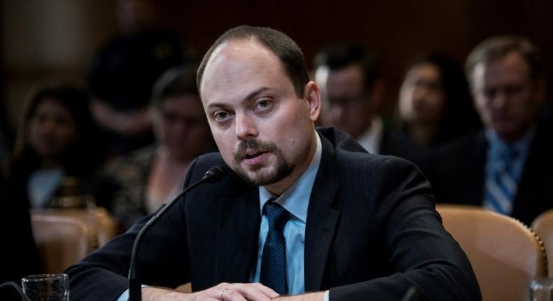 Russian activist Vladimir Kara-Murza speaks during a hearing of the US Senate on March 29, 2017