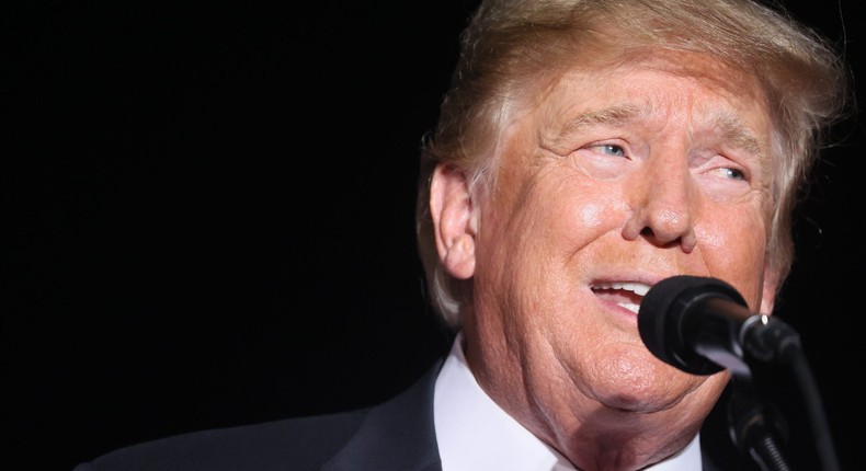 Former President Donald Trump speaks to supporters during a rally at the Iowa State Fairgrounds on October 09, 2021.