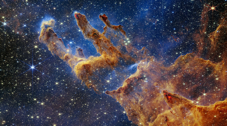 A fenséges univerzum. A Teremtés oszlopai – a NASA James Webb űrteleszkópjának felvétele a fény infravöröshöz közeli tartományában