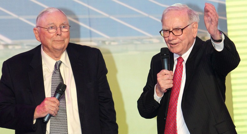 Charlie Munger (L) and Warren Buffett attend a BYD Co Ltd new product launch conference at China World Hotel on September 29, 2010 in Beijing, China.Visual China Group via Getty Images