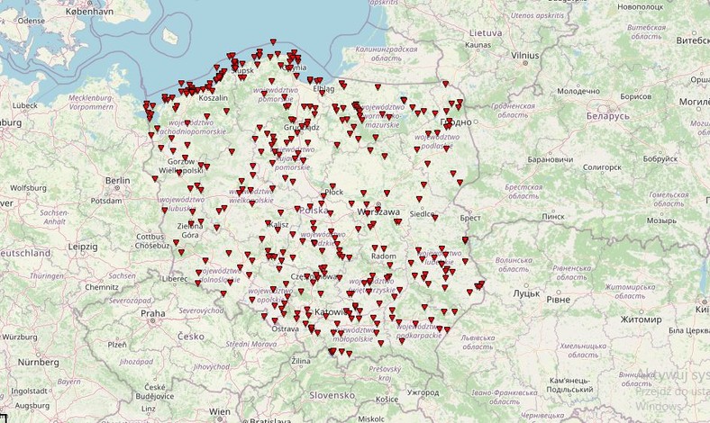 Miejsca występowania trąb powietrznych w Polsce w ciągu ostatnich 20 lat