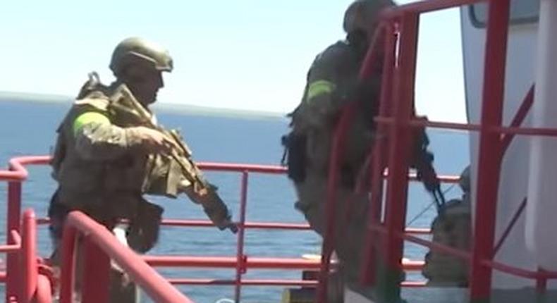 Russian Spetsnaz simulating a ship rescue in Crimea.