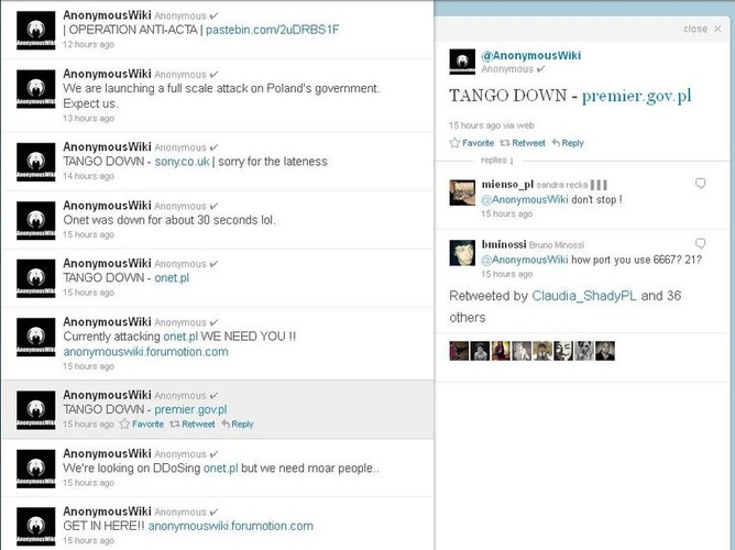 TANGO DOWN - to hasło, które oznacza, że hakerom udało się przejąć stronę