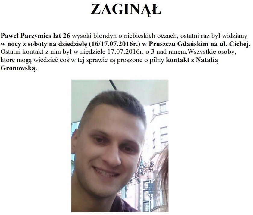 26-letni Paweł Parzymies zaginął w nocy z soboty na niedzielę