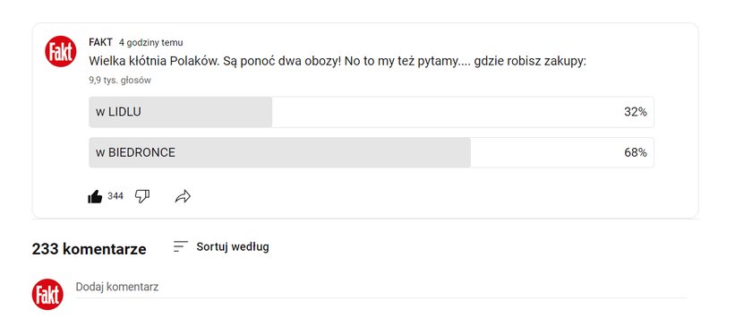 ankieta "Fakt" Biedronka vs Lidl
