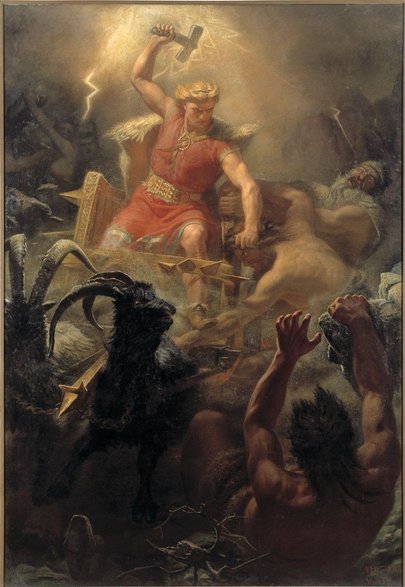 Thor walczący z gigantami, Mårten Eskil Winge, 1872 (domena publiczna)