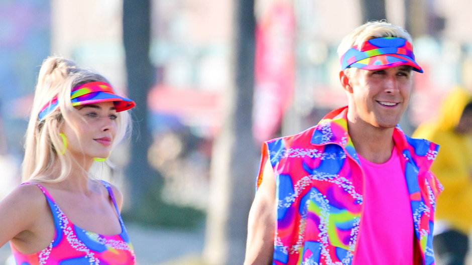 Margot Robbie and Ryan Gosling na planie filmu "Barbie"