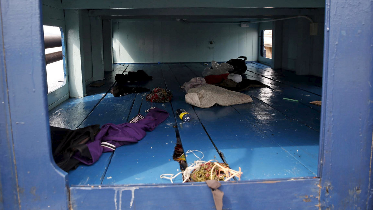 Living quarters on a boat that carried Rohingya migrants for three months is seen at Langkawi island