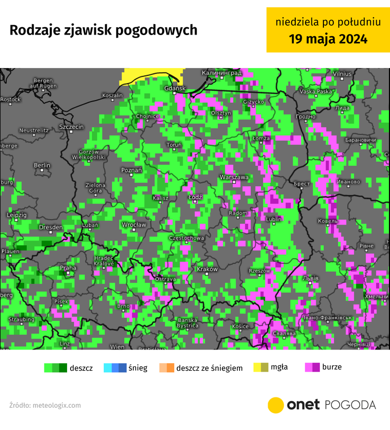 W niedzielę zagrzmi i popada w całej Polsce