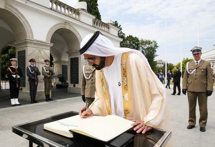 Wiceprezydent i premier Zjednoczonych Emiratów Arabskich emir Dubaju szejk Mohammed bin Rashid Al-Maktoum z wizytą w Polsce