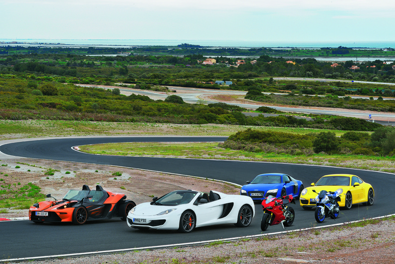 KTM X-Bow GT, McLaren 12C Spider, Audi R8 V10 plus, Porsche 911 Carrera 4S, Ducati Panigale S, BMW HP4
