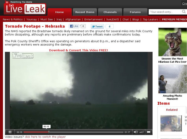 Niszczycielskie tornado nad Nebraską. Niesamowite wideo!