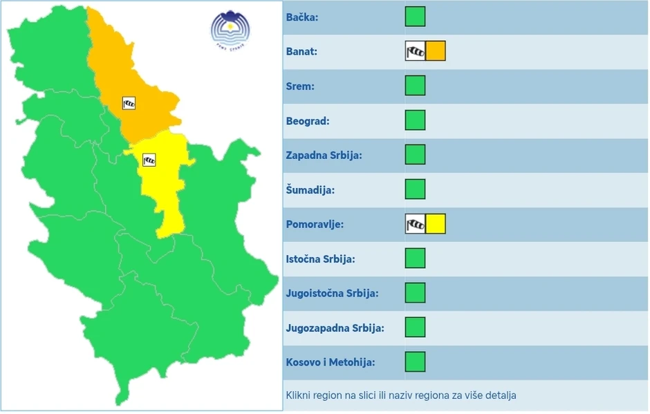 Meteoalarm za sredu