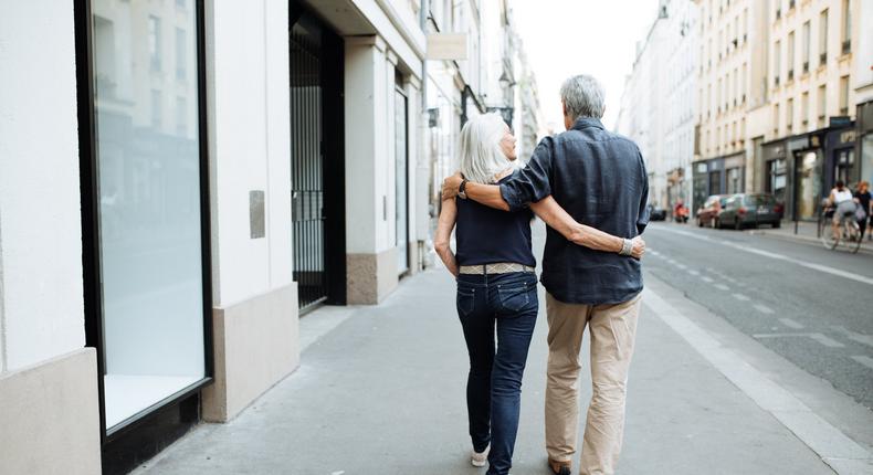 older couple walking together