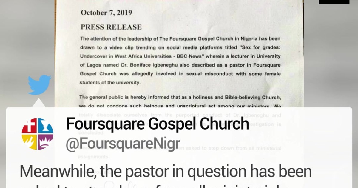 Dr Boniface Igbenehue UNILAG Senior Lecturer and FourSquare Gospel