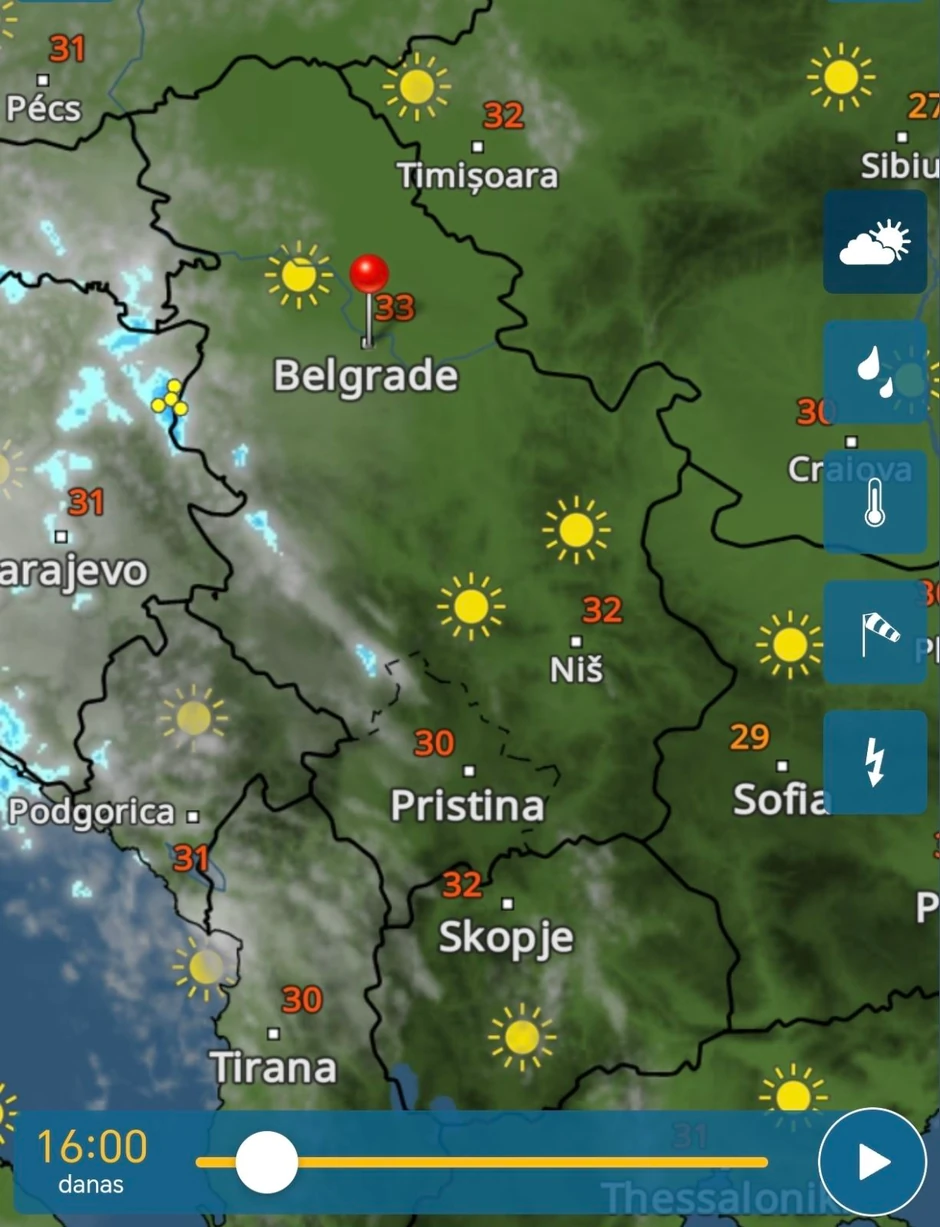 Radarski snimci nevremena danas u Srbiji
