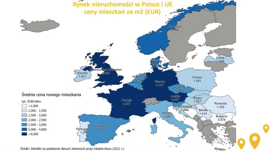 Rynek nieruchomości w Polsce i UE – ceny mieszkań za mkw. (w euro) 