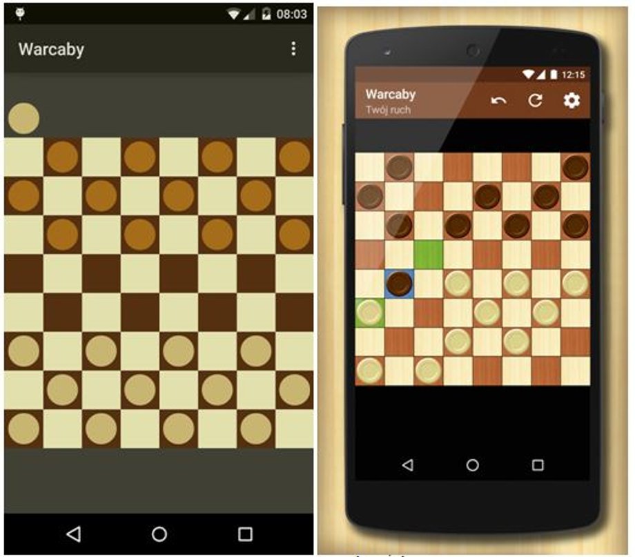 Zrzut ekranu z pierwszej i z najnowszej wersji "Warcabów"