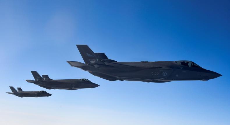 Norwegian F-35 fighter jets pictured over Norway on March 22, 2022.John Thys/AFP via Getty Images