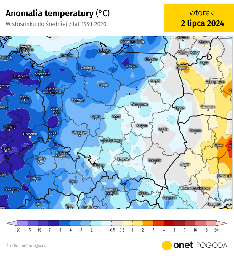 Z potężnego upału z dnia na dzień przejdziemy do ujemnej anomalii temperatury