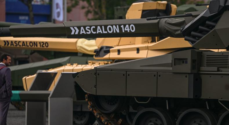 Multiple European arms makers are designing next-generation tanks like KNDS' Leclerc Evolution, seen at a 2024 defense expo in Paris.Artur Widak/Getty Images