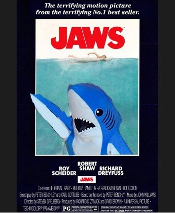 Śpiewający rekin na plakacie filmu 'Szczęki'