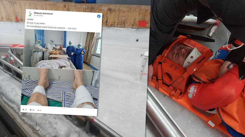 Mateusz Sochowicz po wypadku na torze w Yanqing. Polak pokazał też pierwsze zdjęcia ze szpitala
