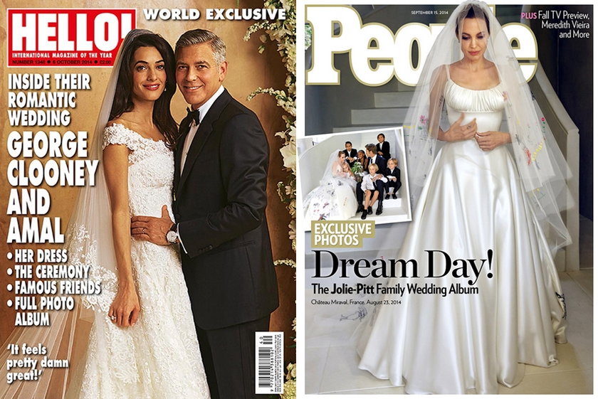 Amal Clooney i Angelina Jolie w sukniach ślubnych