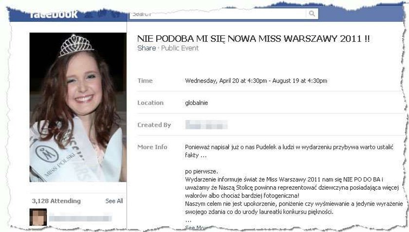 Facebook przeciw Miss Warszawy