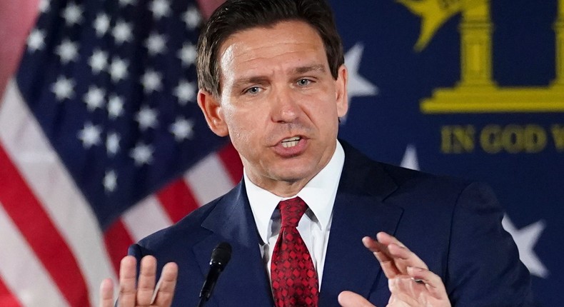 Florida Gov. Ron DeSantis speaks to a crowd at Adventure Outdoors gun store in Smyrna, Georgia.John Bazemore/ AP Photo