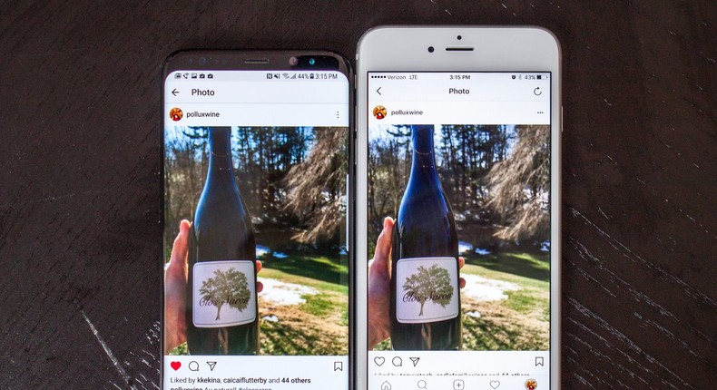 s8 vs iphone screen instagram