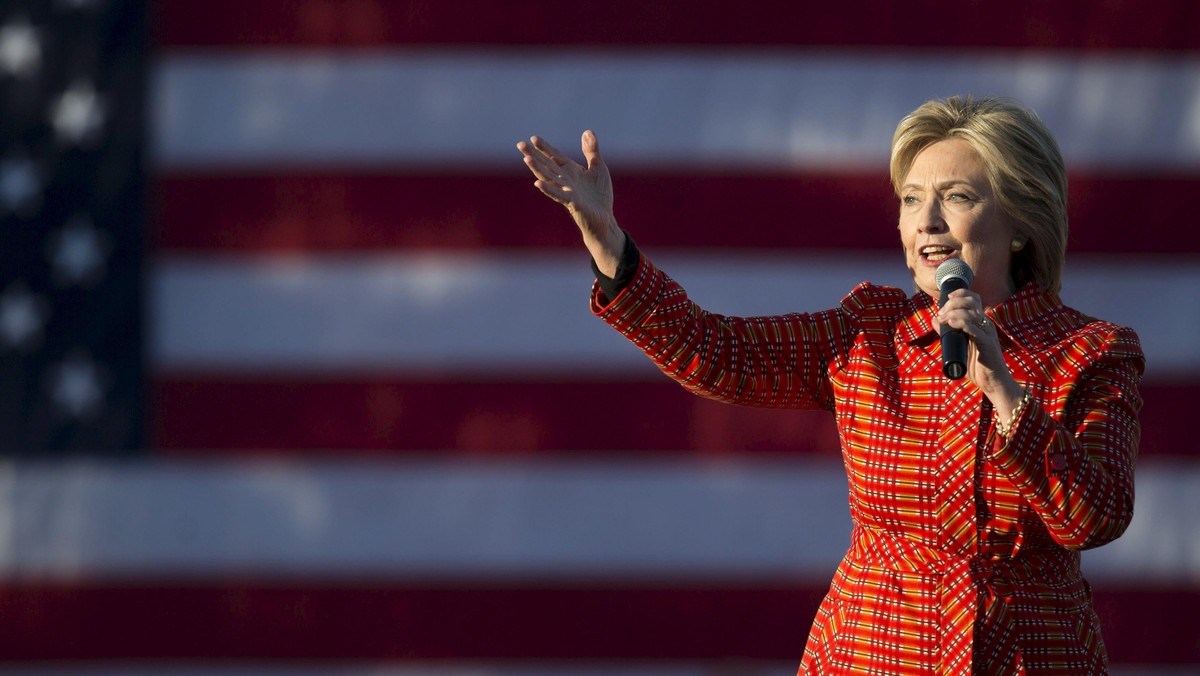 Democratic presidential candidate Hillary Clinton speaks during a campaign rally with her husband fo