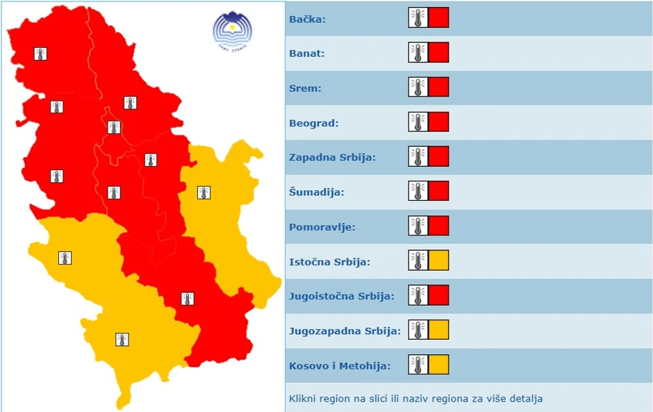 Meteoalarm za četvrtak